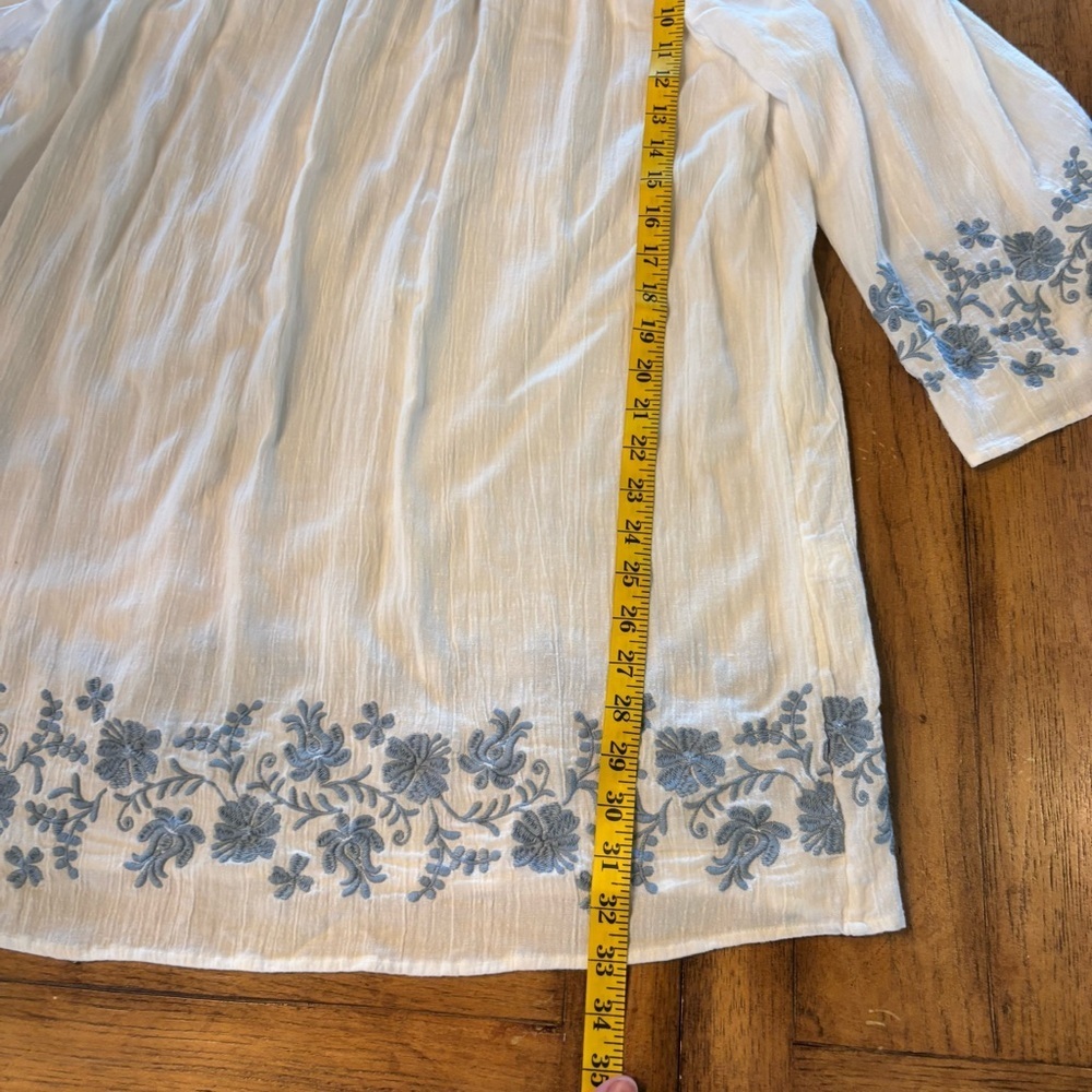 J. Jill Embroidered Boho Peasant Floral Tunic, Large, Beachy Gauzy Cottagecore - Picture 9 of 14